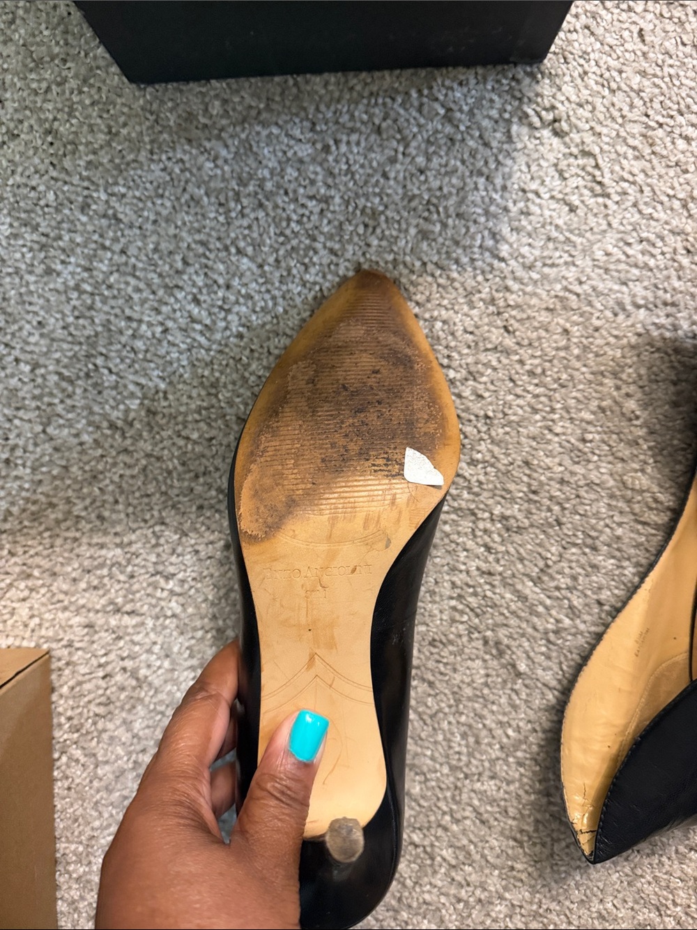 Enzo Angiolini Black Leather Pointed-Toe Pumps - Picture 3 of 4